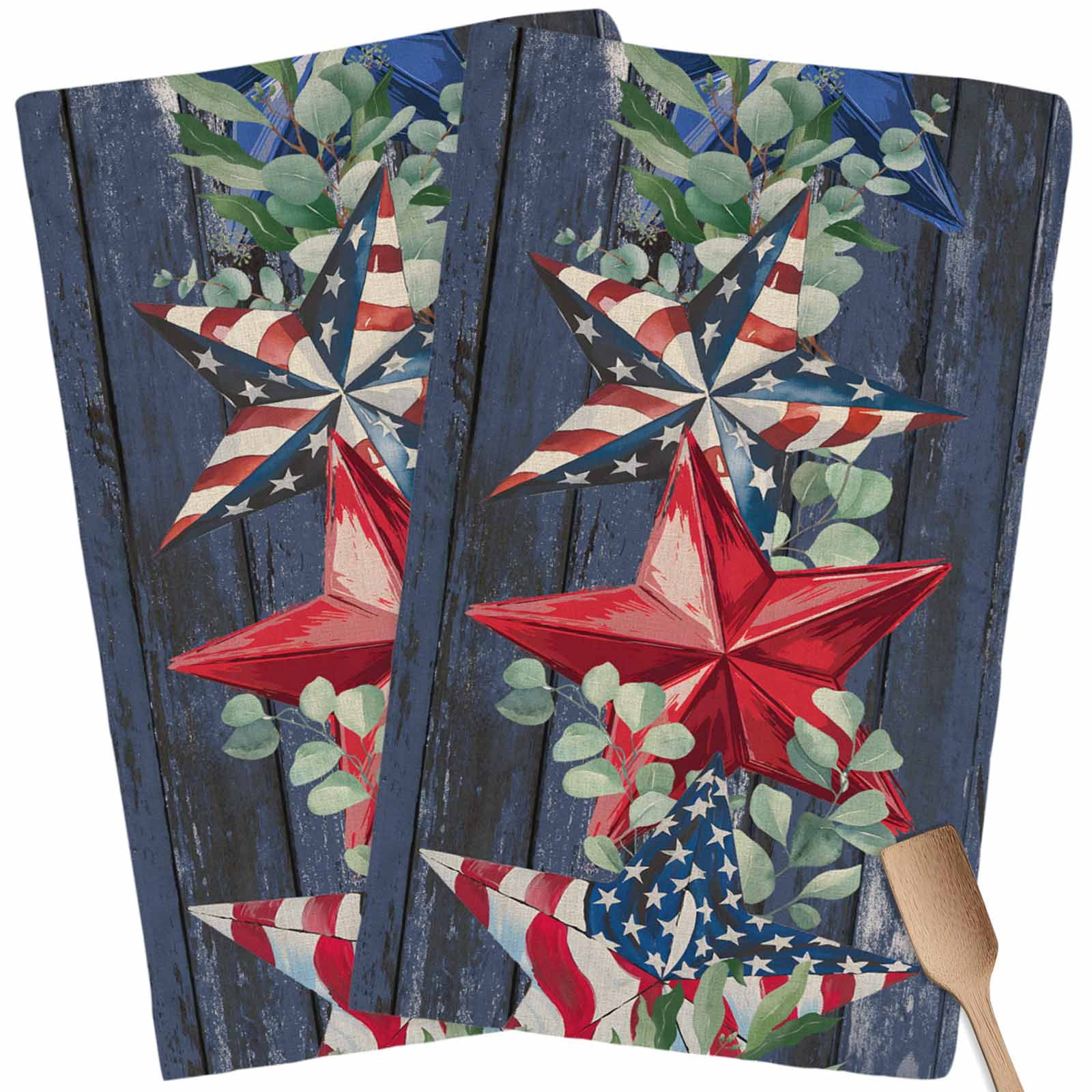 4th of July Kitchen Towel Dish Cloths Set of 2, Microfiber Soft Kitchen Hand Towels, Independence Day Red Star Vintage Absorbent Quick Drying Dishcloths 18 x 28 Inches