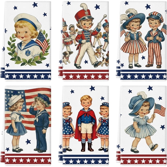 4th of July Kitchen Towels 18x26 Inch Vintage Dish Towels Memorial Day Independence Day Patriotic Drying Hand Towels Retro Home Kitchen Decoration Set of 6