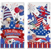 4th of July Kitchen Towels, 4th of July Dish Towels Set of 2, Fourth of July Gnomes with Stars Stripes Patriotic Red Blue Hand Tea Towels for Housewarming Gifts Decorations for Home (18x26 Inches)