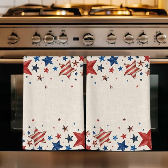 4th of July Kitchen Towels Set of 1, Independence Day Star Rustic American Absorbent Dish Towels for Kitchen, Microfiber Hand Towel, Quick Drying Tea Towel for Cleaning Decorative Dishcloths