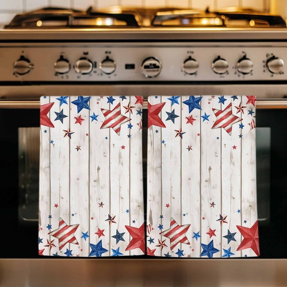 4th of July Kitchen Towels Set of 4, Independence Day Star Vintage American Absorbent Dish Towels for Kitchen, Microfiber Hand Towel, Quick Drying Tea Towel for Cleaning Decorative Dishcloths