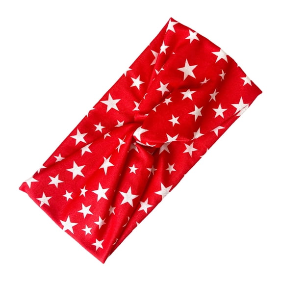 4th of July Knotted Headband, Cosmug Patriotic Wide Headwrap, Stretchy Red Star Print Head Tie, for Holiday Celebration, Casual Outfits and Daily Wear