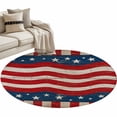 thumbnail image 1 of 4th of July Large Area Rugs for Bedroom Living Room, Soft Non Slip Carpet Bedside Rug, Vintage Red Beige Stripes Independence Day Round Floor Cover Kitchen Accent Rug 4' for Dining Room/Office, 1 of 9