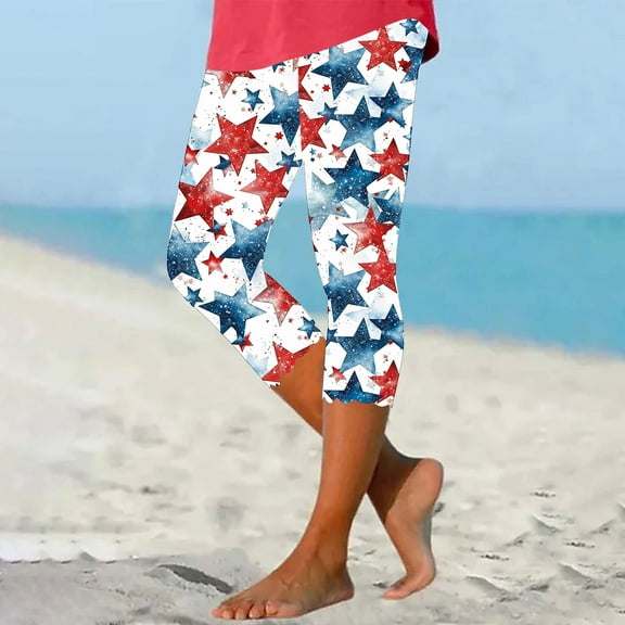 4th of July Leggings for Women Capri Leggings for Women Leggings for Women Yoga Pants Women Summer High Waisted Printing Capris Matching Slim Fitting Yoga Gym Pants