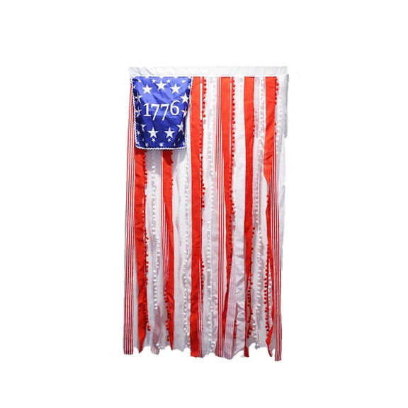 4th of July Lighted Rag American Flag Banner, 4.2x2.3 Ft LED Patriotic Hanging Flag for Memorial Day Independence Day 250th Anniversary, Rustic Boho Indoor Outdoor Wall Decor