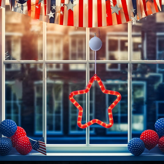 4th of July Lights, Red White and Blue Window Lights with Suction Cup, Battery Operated Patriotic Star Lights for 4th of July, Memorial Day, Labor Day Decoration, Independence Holiday Decor