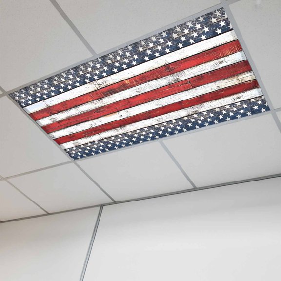 4th of July Magnetic Fluorescent Light Covers for Ceiling Lights 2x4 Feet, Independence Day Blue Star Red Stripe Office Classroom Kitchen Drop Ceiling Light Covers Lighting Filters Shade Panel 1 Pack