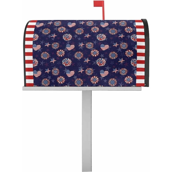 4th of July Mailbox Cover Magnetic Wraps, Patriotic USA Stars and Stripes Celebrations Mailbox Covers Large Size 21x25.5 Inch Mail Wrap Post Letter Box Decoration for Outdoor Garden Yard