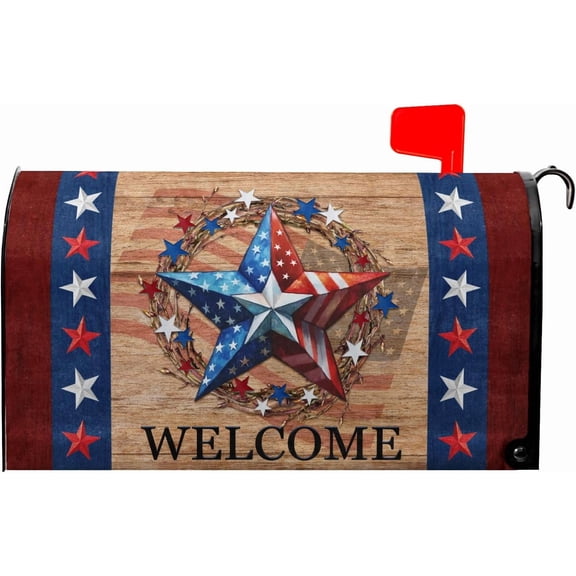 4th of July Mailbox Cover Patriotic Mailbox Covers Magnetic Welcome Post Letter Box Cover Star Mail Box Wrap Home Decor Outdoor Yard Decoration for Garden Standard Size 21x18 inch