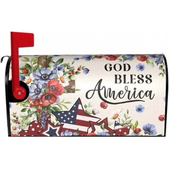 4th of July Mailbox Covers Magnetic Standard Size 18 x 21 Inch Patriotic Floral Cross Stars Independence Memorial Day Letter Box Cover God Bless Mail Wraps Cover for Garden Home Yard Decor