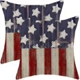 thumbnail image 1 of 4th of July Memorial Day Pillow Covers 16x16 Set of 2, American Day Patriotic Retro Star and Stripe Decorative Throw Pillowcase Independence Day Cushion Cover for Sofa Couch LivingRoom Decor, 1 of 6
