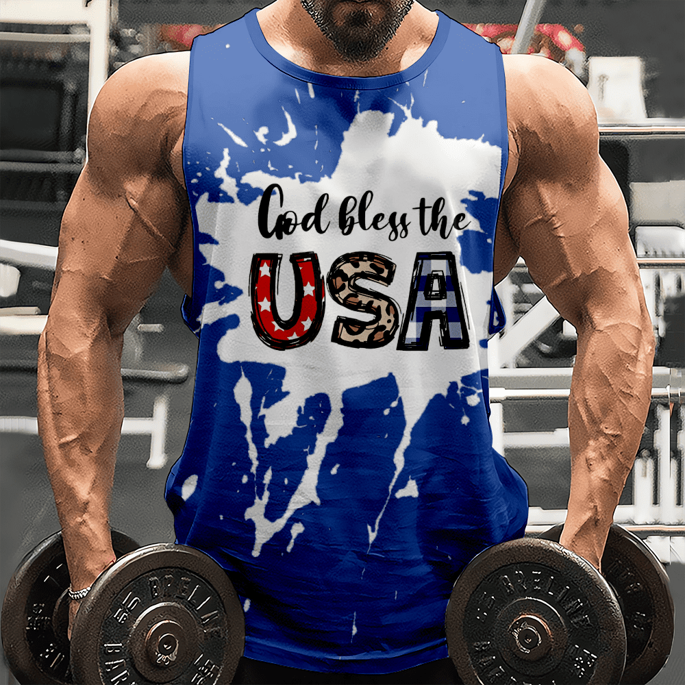 4th of July Men's Plus Size Tank Top Big And Tall American Flag USA