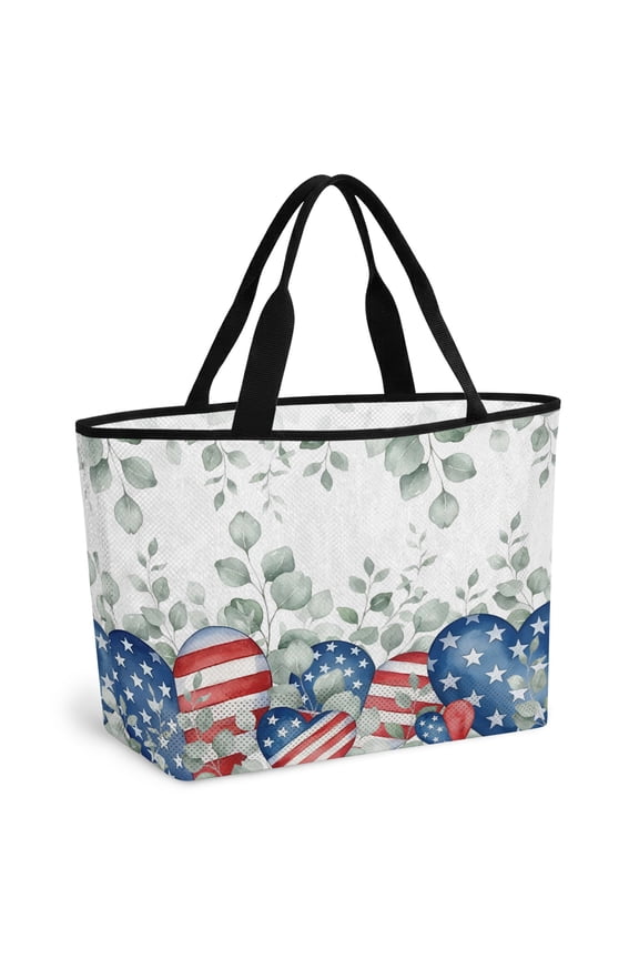 4th of July Mesh Beach Bag for Women Men,Large Beach Tote Waterproof Sandproof,Blue Red Love Heart Eucalyptus American Foldable Lightweight Swim Toys Pool Bag Cruise Vacation Travel Essentials