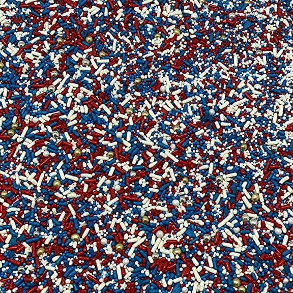 4th of July Mix Patriotic Sprinkles for Baking Cakes, Cookies, Cupcakes- 4th of July Cake Decorations with Jimmies, Nonpareils and Mix Patriotic Sprinkles. (4 OZ)