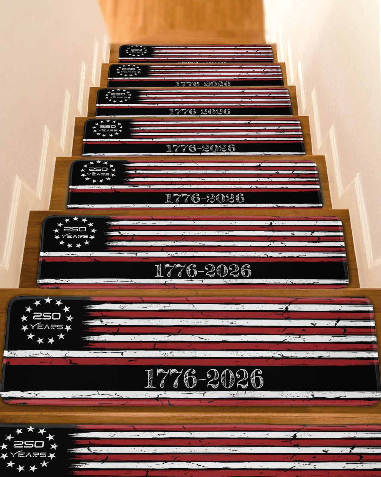 4th of July Non-Slip Stair Treads for Wooden Steps, 7 Pack 8x30 Inches ...