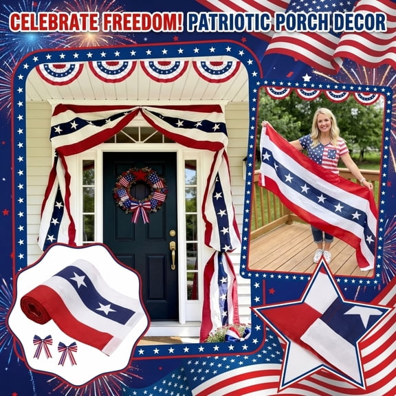 4th of July Outdoor 250th Anniversary Flag Banner,Independence Day Garden Backdrop,Patriotic Linen Hanging Decor,Memorial Day Fabric Swag for Yard Party