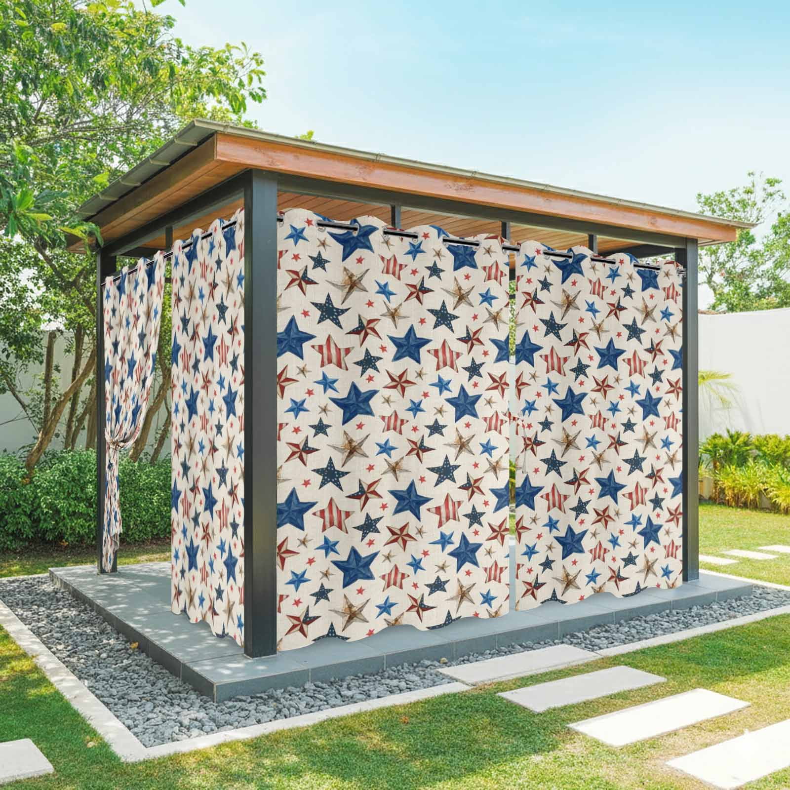 4th of July Outdoor Curtains for Patio, Mottled Usa Flag Striped Stars Memorial Day Linen Sunshade Privacy Drapes Grommet Waterproof Outside Curtains for Porch/Cabana/Balcony 54"x 108", 1 Panel