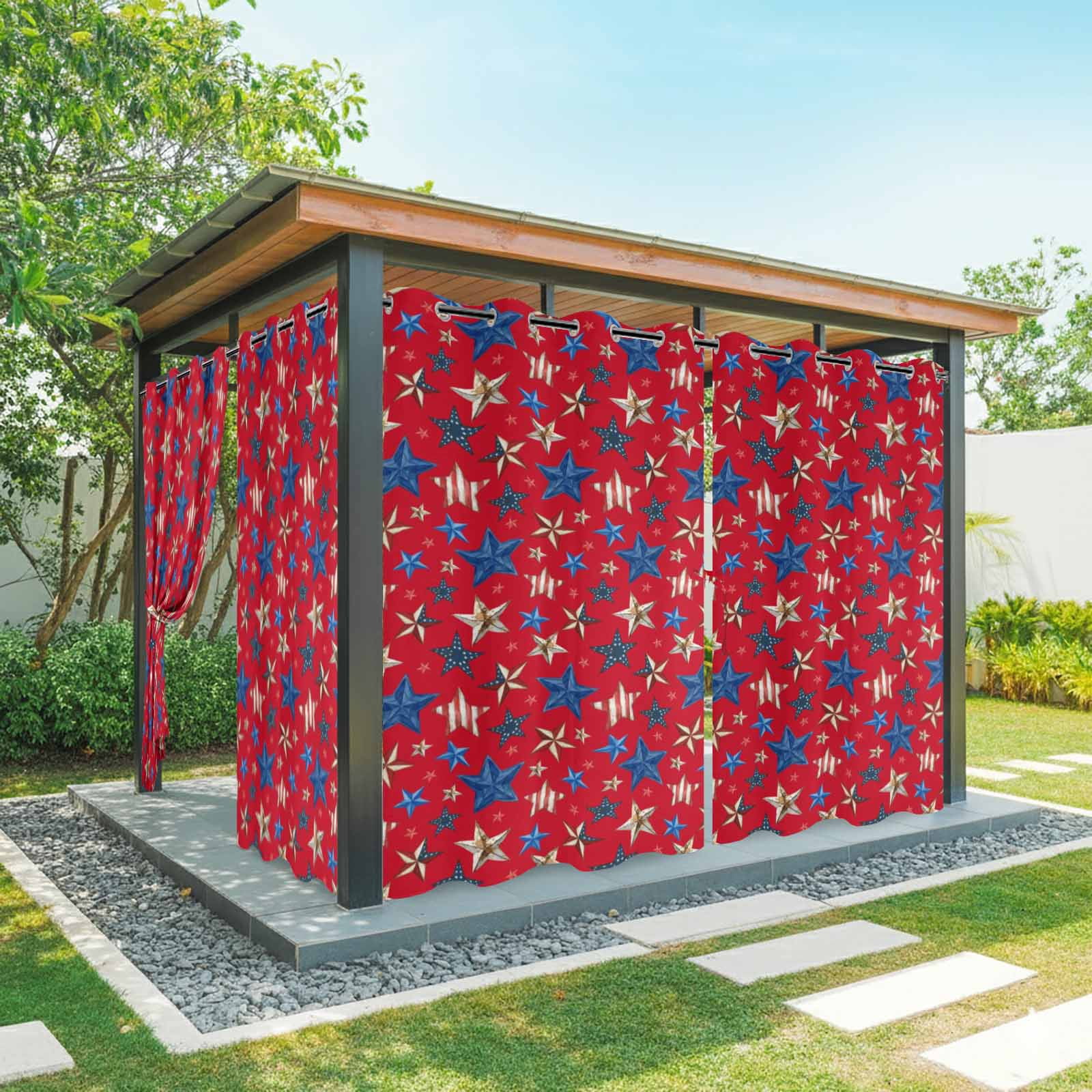 4th of July Outdoor Curtains for Patio, Mottled Usa Flag Striped Stars Memorial Day Red Sunshade Privacy Drapes Grommet Waterproof Outside Curtains for Porch/Cabana/Balcony 54"x 108", 1 Panel