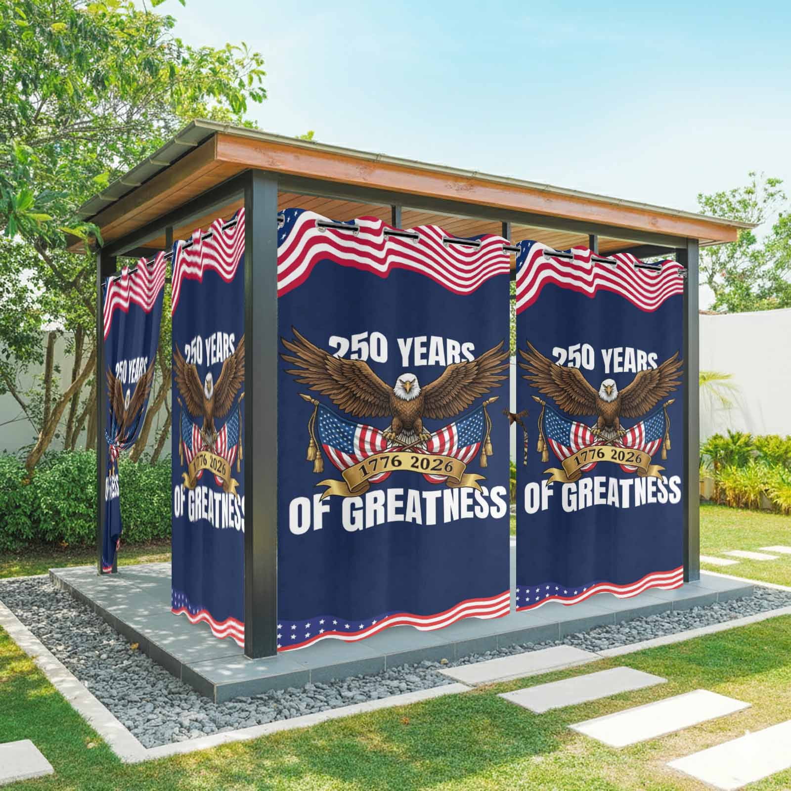 4th of July Outdoor Curtains for Patio, Years of Greatness Bald Eagle Blue Red USA Flag Sunshade Privacy Drapes Grommet Waterproof Outside Curtains for Porch/Cabana/Balcony 54"x 108", 1 Panel