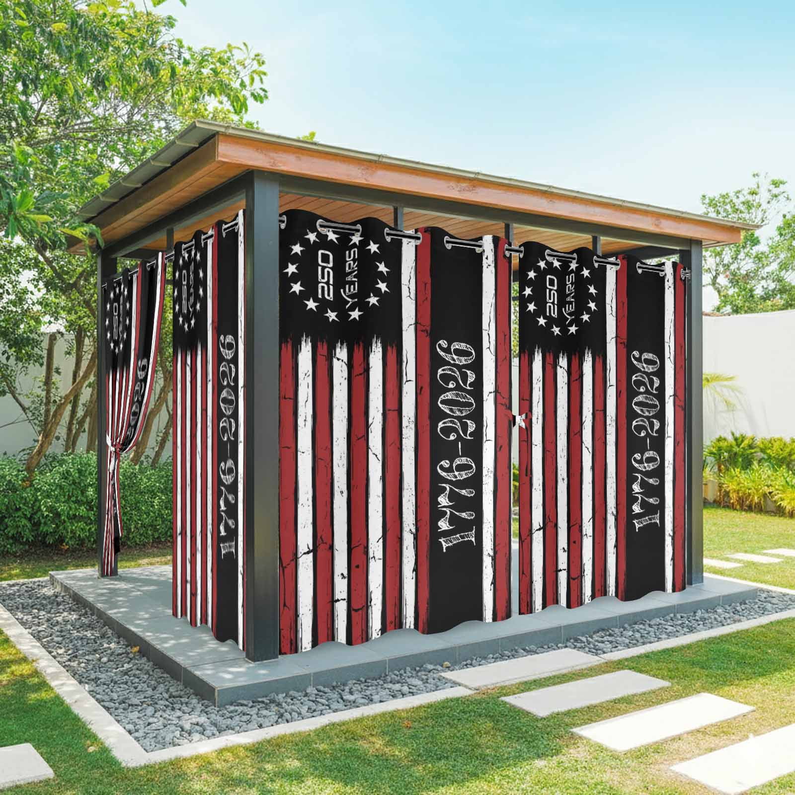 4th of July Outdoor Curtains for Patio, Years Independence Day Red Black USA Flag Stripe Sunshade Privacy Drapes Grommet Waterproof Outside Curtains for Porch/Cabana/Balcony 54"x 108", 1 Panel