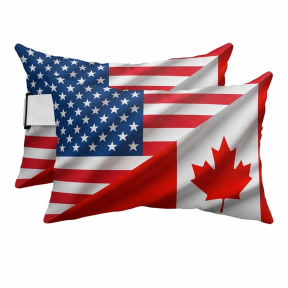 4th of July Outdoor Lumbar Pillows with Strap & Insert Canadian American Flag Recliner Pillow Pack of 2 Red Maple Leaves Waterproof Headrest Patio Lounge Chair Pillows for Beach Office 11x16 Inch