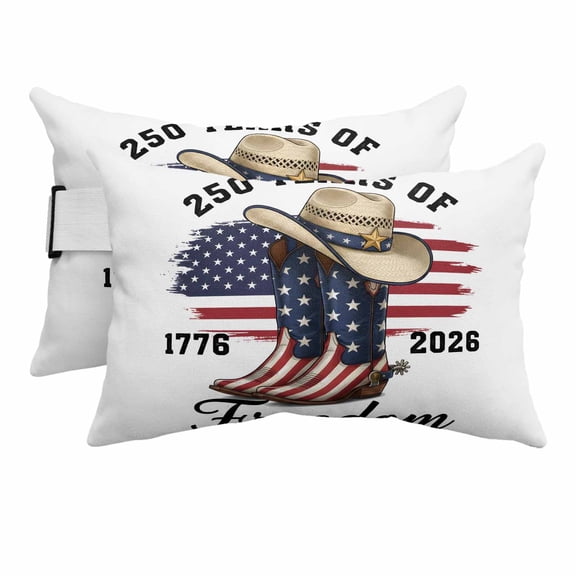 4th of July Outdoor Lumbar Pillows with Strap & Insert Western Boots Hats Recliner Pillow Pack of 2 250 Years of Freedom USA Waterproof Headrest Patio Lounge Chair Pillows for Beach 11x16 Inch