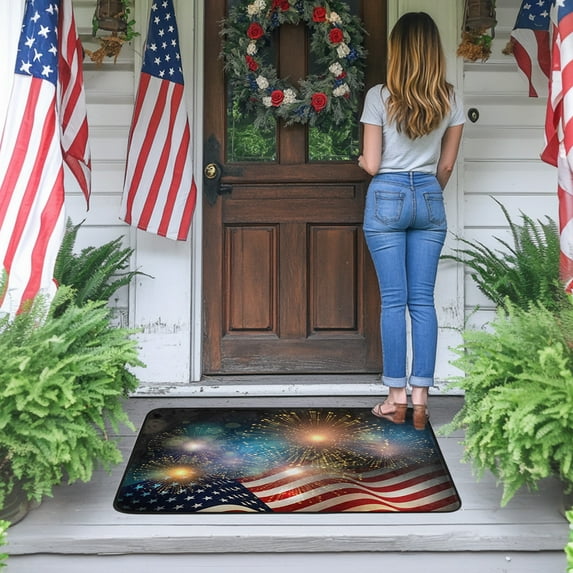 4th of July Outdoor Mat – Patriotic Non-Slip Welcome Rug for Front Door, Porch & BBQ Parties | Machine-Washable July 4th Decor, Independence Day Gifts