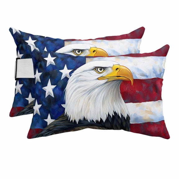 4th of July Outdoor Pillows for Chaise Lounge Chair Beach Headrest Pillow Set of 2 Waterproof Lumbar Pillows with Insert Independence Day American Flag Eagle Blue Red Pillow for Patio Pool 12"x20"