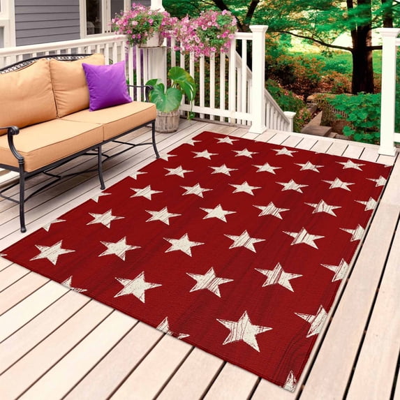 4th of July Outdoor Rug 3x5 Ft, Non Slip Washable Area Rug, Vintage Independence Day Red Star Patio Rugs Carpet Runner, Large Floor Mat for Indoor/Outdoor Deck Porch Camping