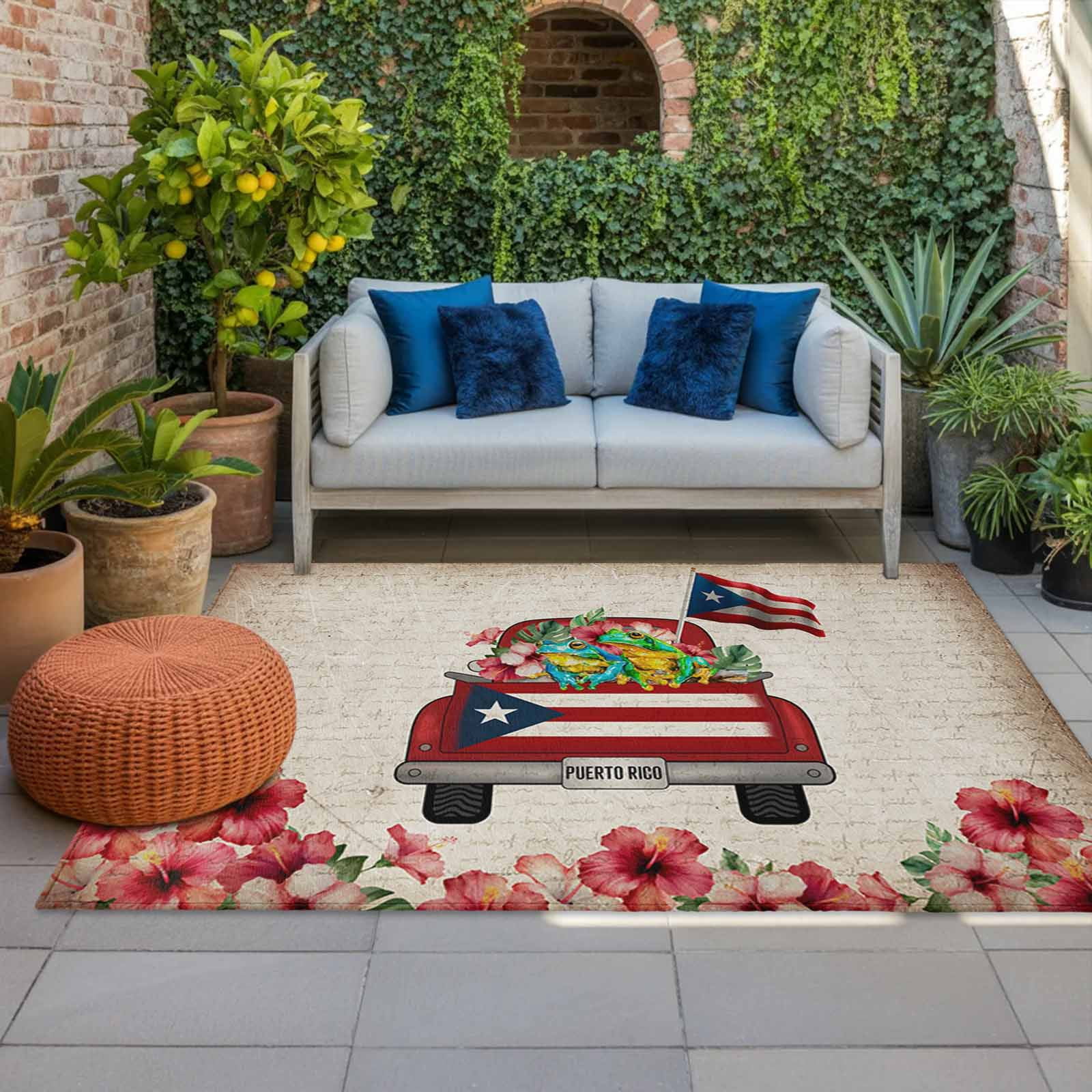 Nationals Rug 4th of July Outdoor Rug 3x5 ft Puerto Rico Star Frog Outdoor Large Area ...