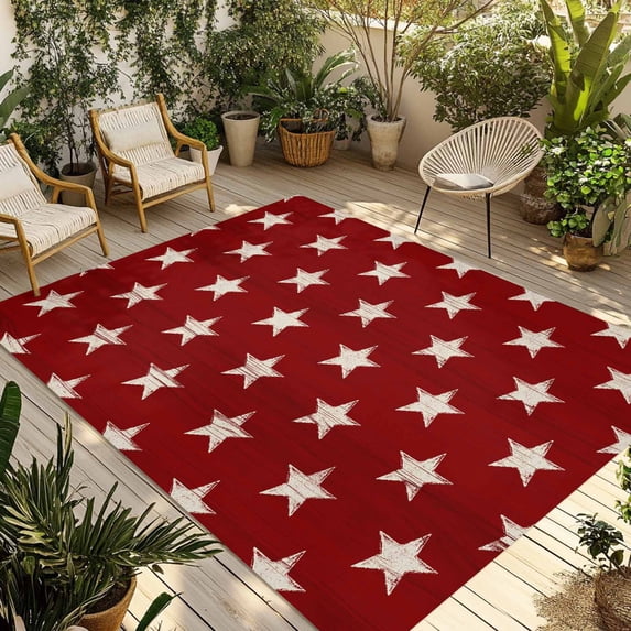 4th of July Outdoor Rug 6x9 Ft - Reversible Patio Rug Outdoor Camping Rugs, Vintage Independence Day Red Star Washable Indoor Outdoor Area Rugs, Non-Slip Outdoor Carpet Runner for Deck/Porch