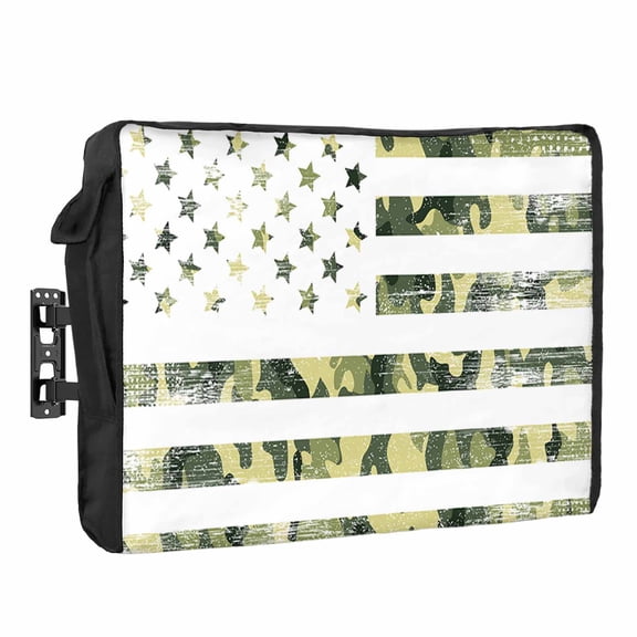 4th of July Outdoor TV Cover 32 Inch American Flag TV Enclosure Independence Day Patriotic Camo USA Flag TV Covers for Outside TV Display Screen Protector with Remote Control Pocket