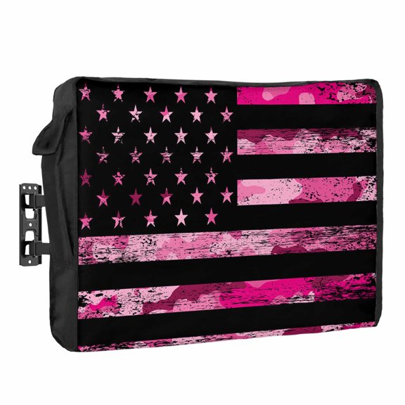 4th of July Outdoor TV Cover 32 Inch Vintage American Flag TV Enclosure Independence Day Old Retro Pink Camouflage TV Covers for Outside TV Display Screen Protector with Remote Control Pocket
