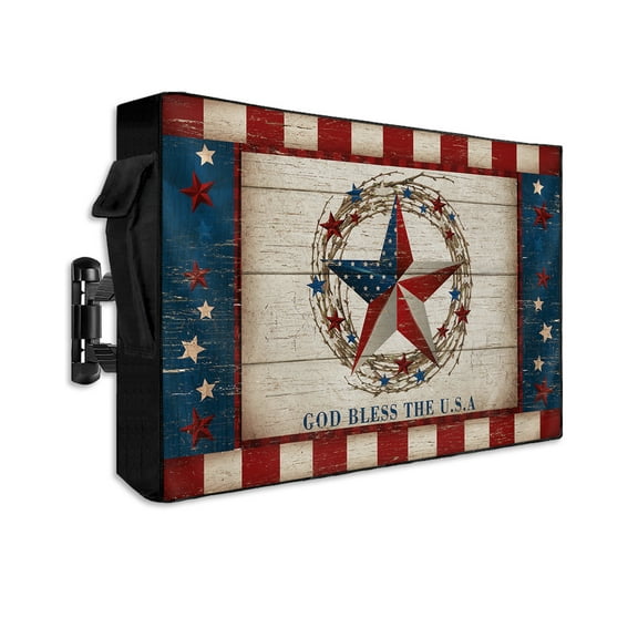 4th of July Outdoor TV Cover 40 to 43 Inch Weatherproof, Counrty Star on Wood Independence Day 600D Oxford TV Covers with Waterproof Zipper, Outside Flat TV Screen Protector Size 40"W x 25"H x 4.5"D