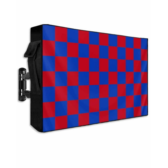 4th of July Outdoor TV Cover 40 to 43 Inch Weatherproof, Red Blue Plaid Checkered Independence Day 600D Oxford TV Covers with Waterproof Zipper, Outside Flat TV Screen Protector Size 40"Wx25"Hx4.5"D