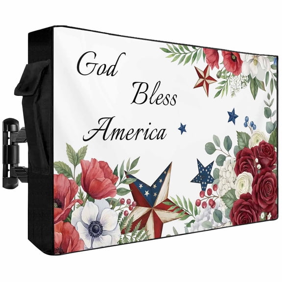 4th of July Outdoor TV Cover 48 to 50 Inch Weatherproof, Independence Day American Star Roses Floral 600D Oxford TV Covers with Zipper, Outside Flat TV Screen Protector Size 48"W x 30"H x 4.5"D
