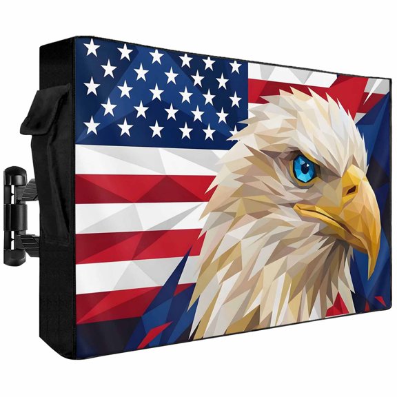 4th of July Outdoor TV Cover 48 to 50 Inch Weatherproof, Independence Day Eagle American Flag 600D Oxford TV Covers with Zipper, Outside Flat TV Screen Protector Size 48"W x 30"H x 4.5"D