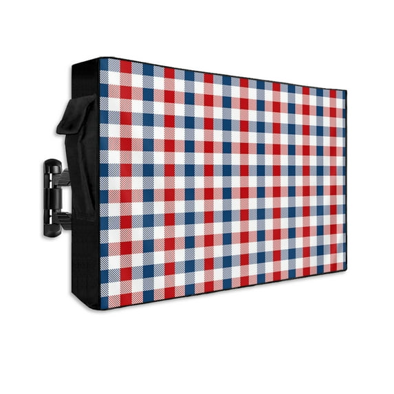4th of July Outdoor TV Cover 48 to 50 Inch Weatherproof, Independence Day Red Blue Plaid 600D Oxford TV Covers with Waterproof Zipper, Outside Flat TV Screen Protector Size 48"W x 30"H x 4.5"D