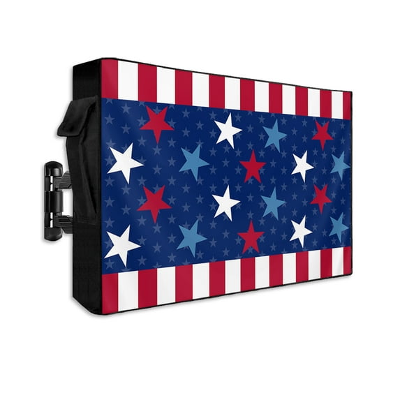 4th of July Outdoor TV Cover 48 to 50 Inch Weatherproof, Patriot Independence Day Colorful Star Stripes 600D Oxford TV Covers with Waterproof Zipper, Outside Flat TV Screen Protector 48"Wx30"Hx4.5"D