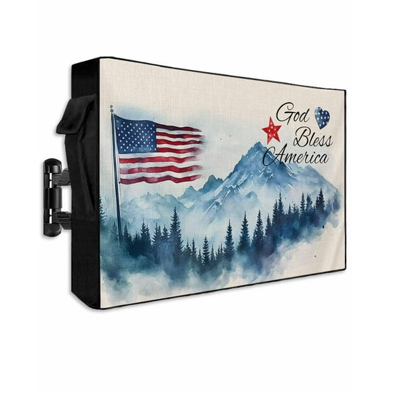 4th of July Outdoor TV Cover 60 to 65 Inch Weatherproof, Independence Day American Flag Forest 600D Oxford TV Covers with Waterproof Zipper, Outside Flat TV Screen Protector Size 58"W x 37"H x 4.5"D