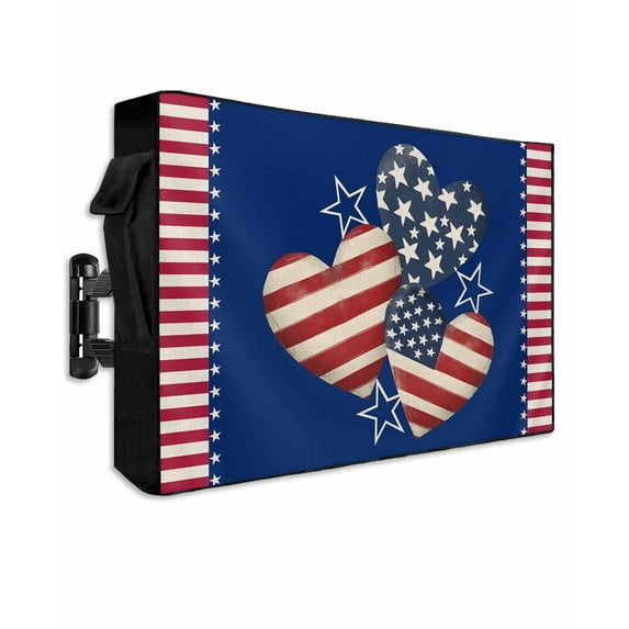 4th of July Outdoor TV Cover 70 to 75 Inch Weatherproof, American Flag Independence Day Vintage 600D Oxford TV Covers with Waterproof Zipper, Outside Flat TV Screen Protector Size 68"W x 42"H x 4.5"D