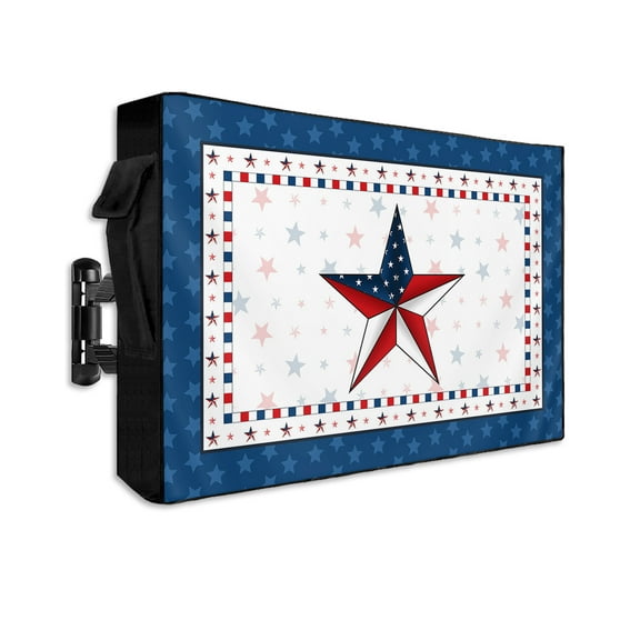 4th of July Outdoor TV Cover 70 to 75 Inch Weatherproof, Independence Day Blue Board Star 600D Oxford TV Covers with Waterproof Zipper, Outside Flat TV Screen Protector Size 68"W x 42"H x 4.5"D