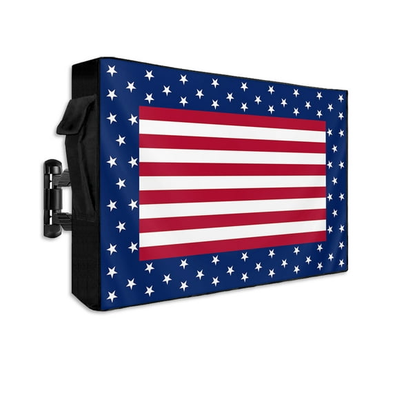 4th of July Outdoor TV Cover 70 to 75 Inch Weatherproof, Patriot Independence Day Red White Stripes 600D Oxford TV Covers with Waterproof Zipper, Outside Flat TV Screen Protector Size 68"Wx42"Hx4.5"D