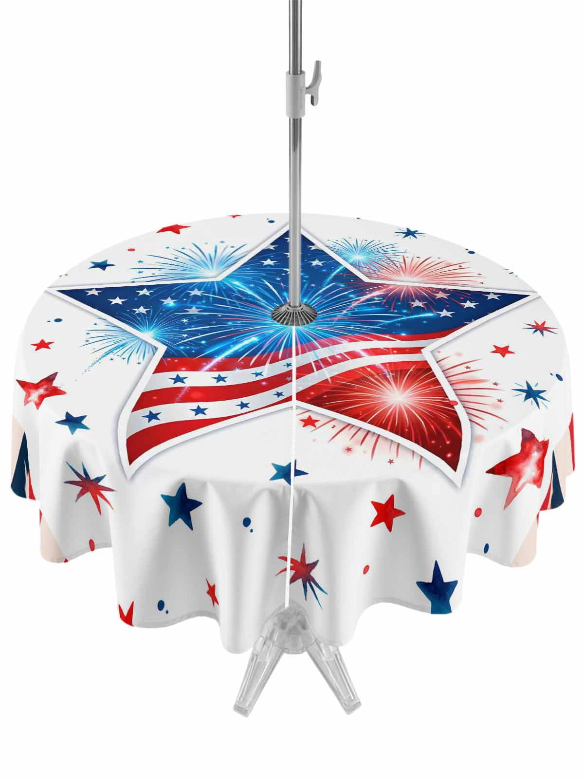 4th of July Outdoor Tablecloth with Umbrella Hole and Zipper American ...