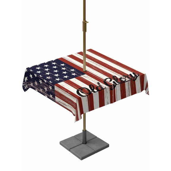 4th of July Outdoor Tablecloth with Umbrella Hole and Zipper American Flag Stars Stripe Square Tablecloths 54x54 Inch Waterproof Rustic Retro Old Glory Patio Table Cover for Outdoor Tables Party