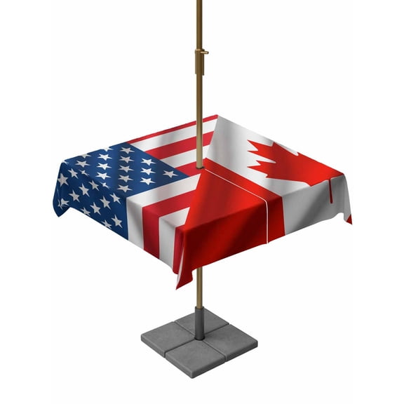 4th of July Outdoor Tablecloth with Umbrella Hole and Zipper Canadian American Flag Square Tablecloths 54x54 Inch Waterproof Red Maple Leaves Patio Table Cover for Outdoor Tables BBQS Party Decor