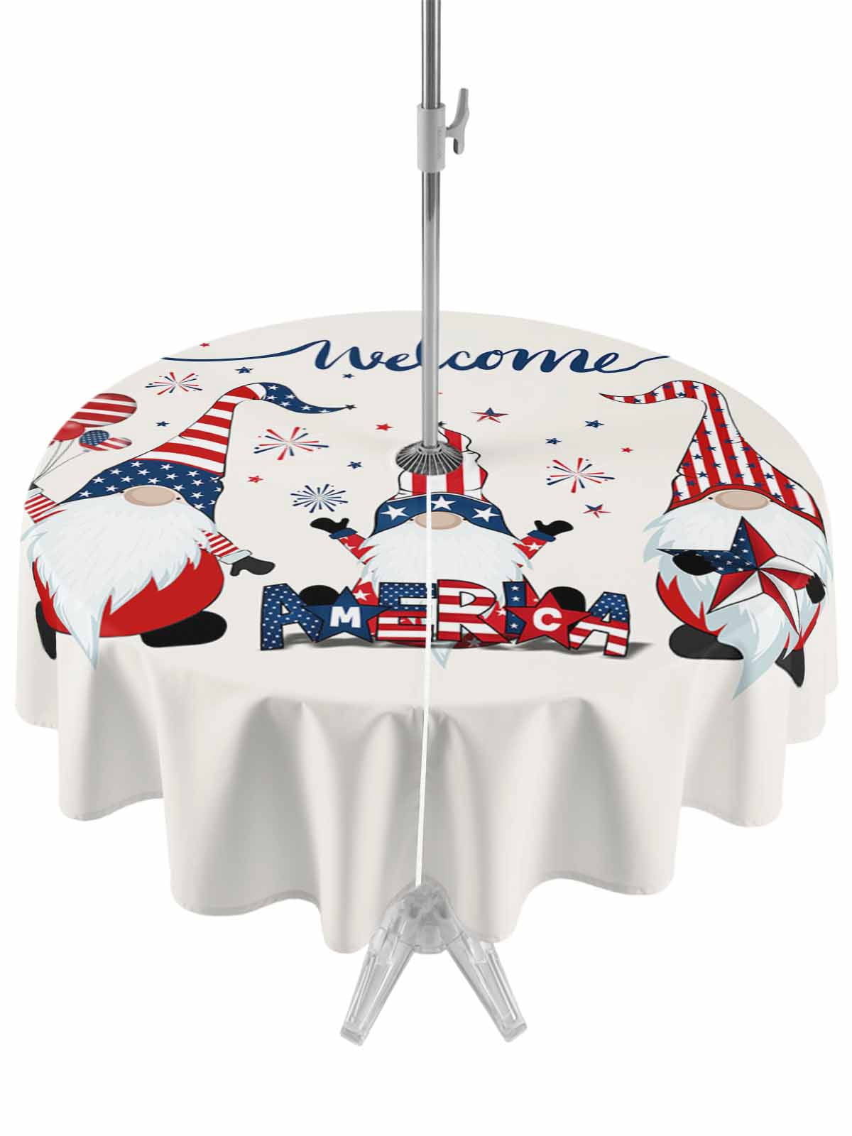 4th of July Outdoor Tablecloth with Umbrella Hole and Zipper Patriotic ...