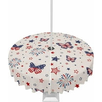 4th of July Outdoor Tablecloth with Umbrella Hole and Zipper Patriotic Stars Butterfly Round Tablecloths 60 Inch Waterproof Table Cloths Fireworks Vintage Patio Table Cover for Independence Day Party