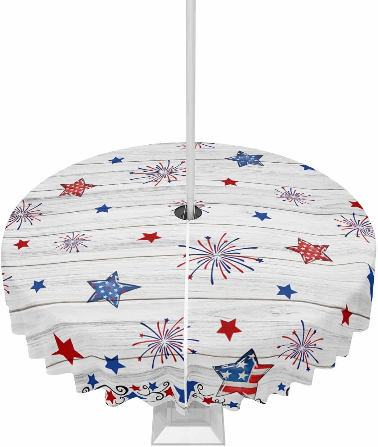 4th of July Outdoor Tablecloth with Umbrella Hole and Zipper Patriotic ...