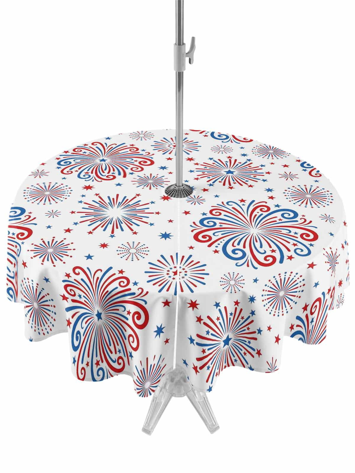 4th of July Outdoor Tablecloth with Umbrella Hole and Zipper Patriotic ...